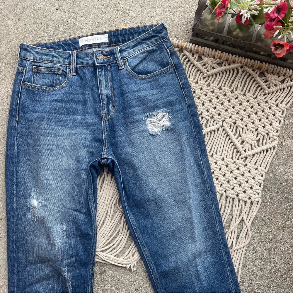 Hidden High Rise Distressed Cropped Jeans Size 28 - Picture 3 of 6